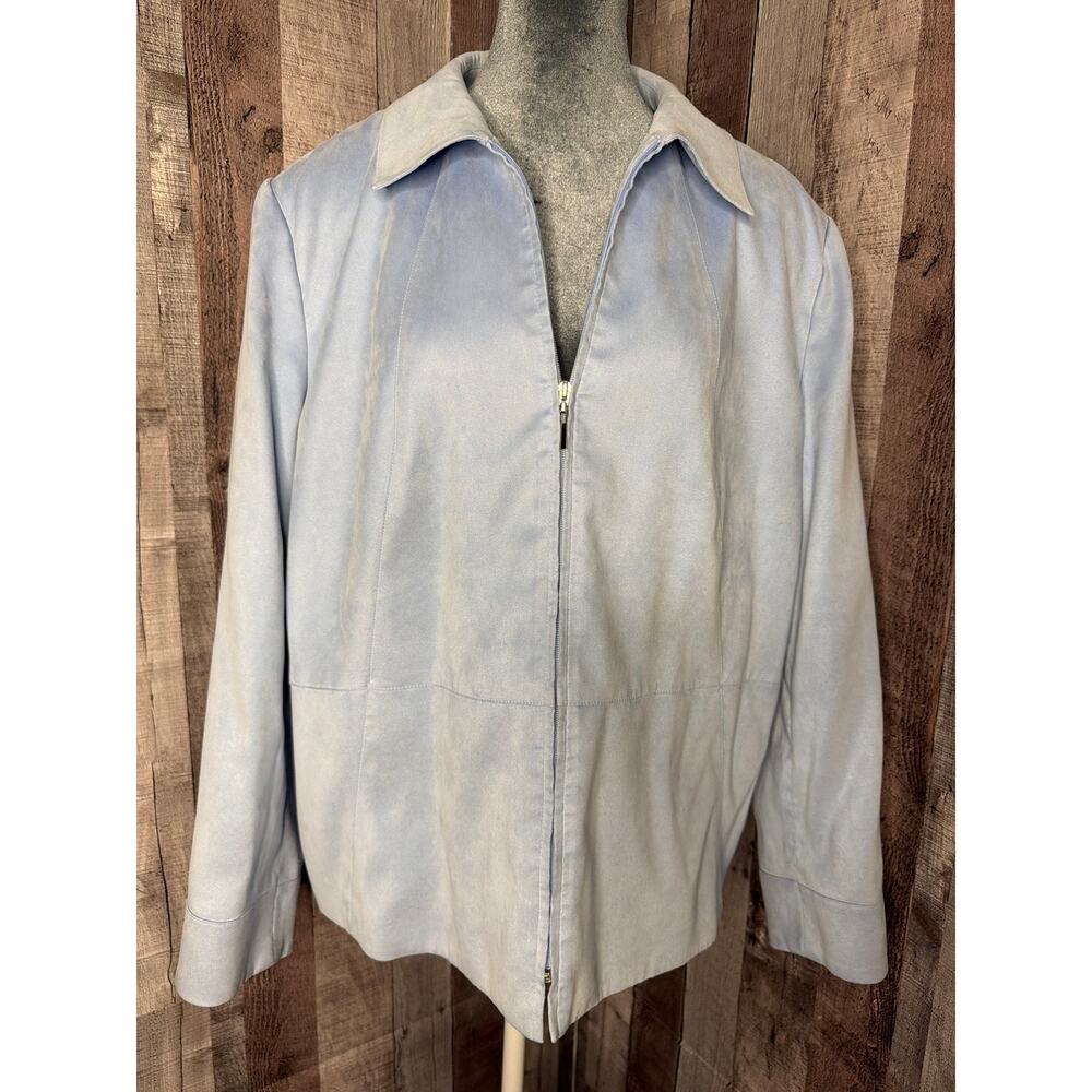 Talbots Light Blue Full Zip Jacket Velvet Faux Suede Women’s 16 W Vintage Gift